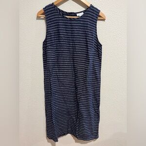 J Jill Love Linen Coastal Shift Dress Above Knee Navy Blue Stripe Sz XS